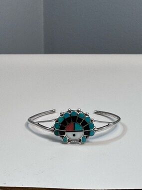 Navajo Sterling Silver ZUNI Native American Cuff Bracelet Inlay 925 Vintage 6.25